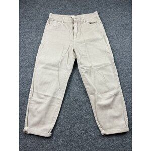 H&M Beige 100% Cotton Mom Jeans High Rise Straight Leg Cuffed Hem US 10